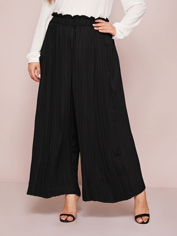 Plus Paperbag Waist Plisse Wide Leg Pants