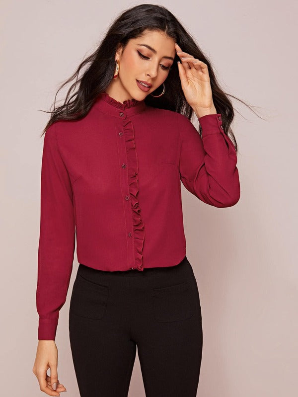 Frill Trim Button Front Blouse