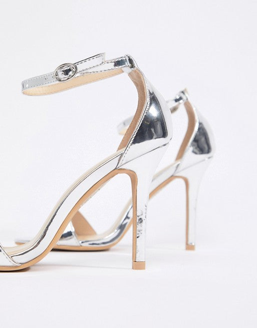 Glamorous Silver Mirror Barely There Heeled Sandal