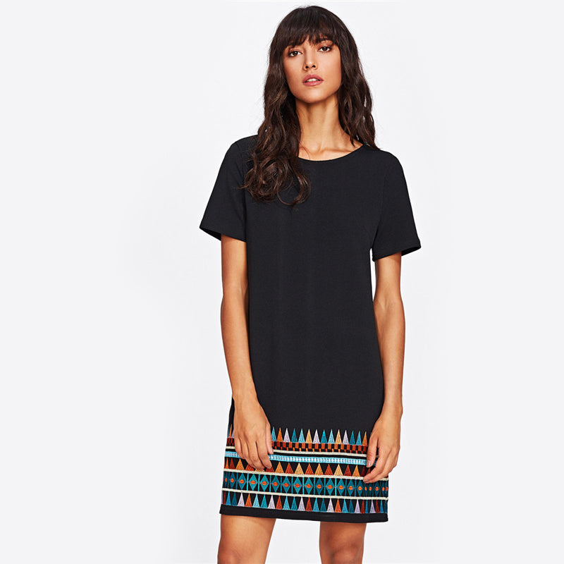 Aztec Embroidered Hem Dress