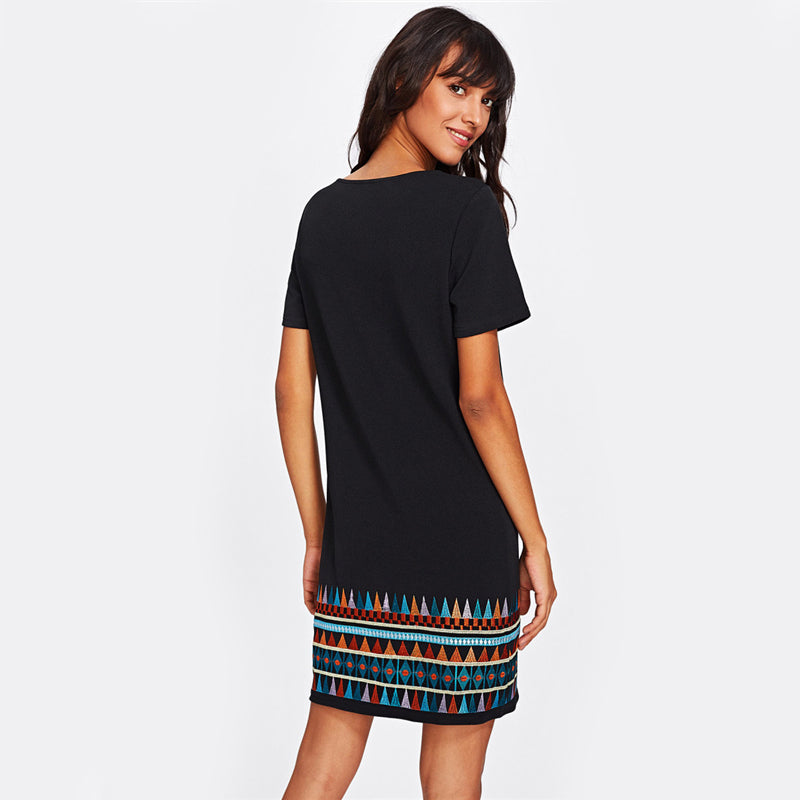 Aztec Embroidered Hem Dress