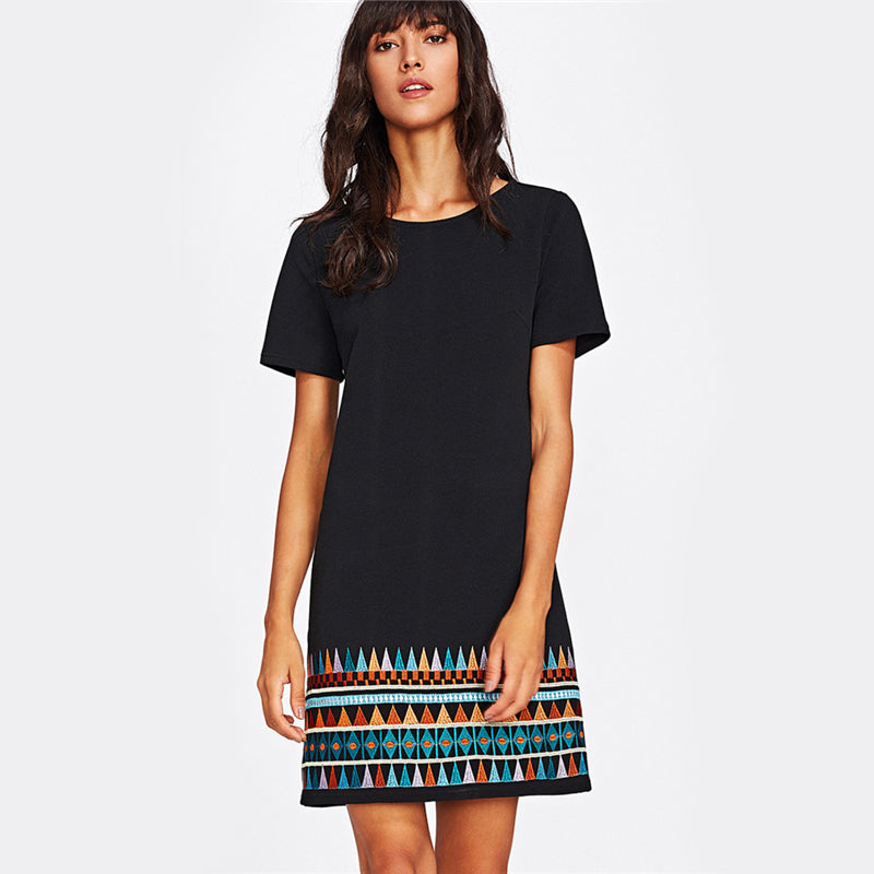 Aztec Embroidered Hem Dress