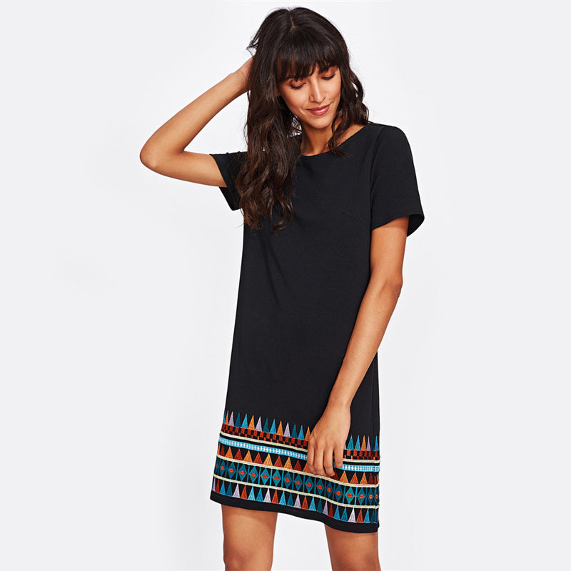 Aztec Embroidered Hem Dress