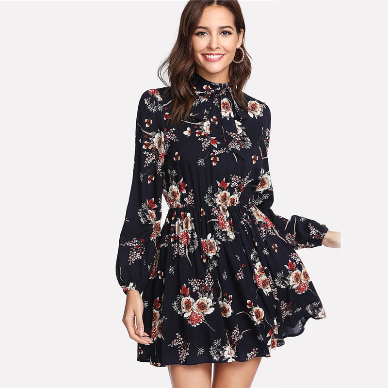 Floral Tie Neck Dress