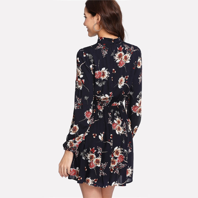 Floral Tie Neck Dress