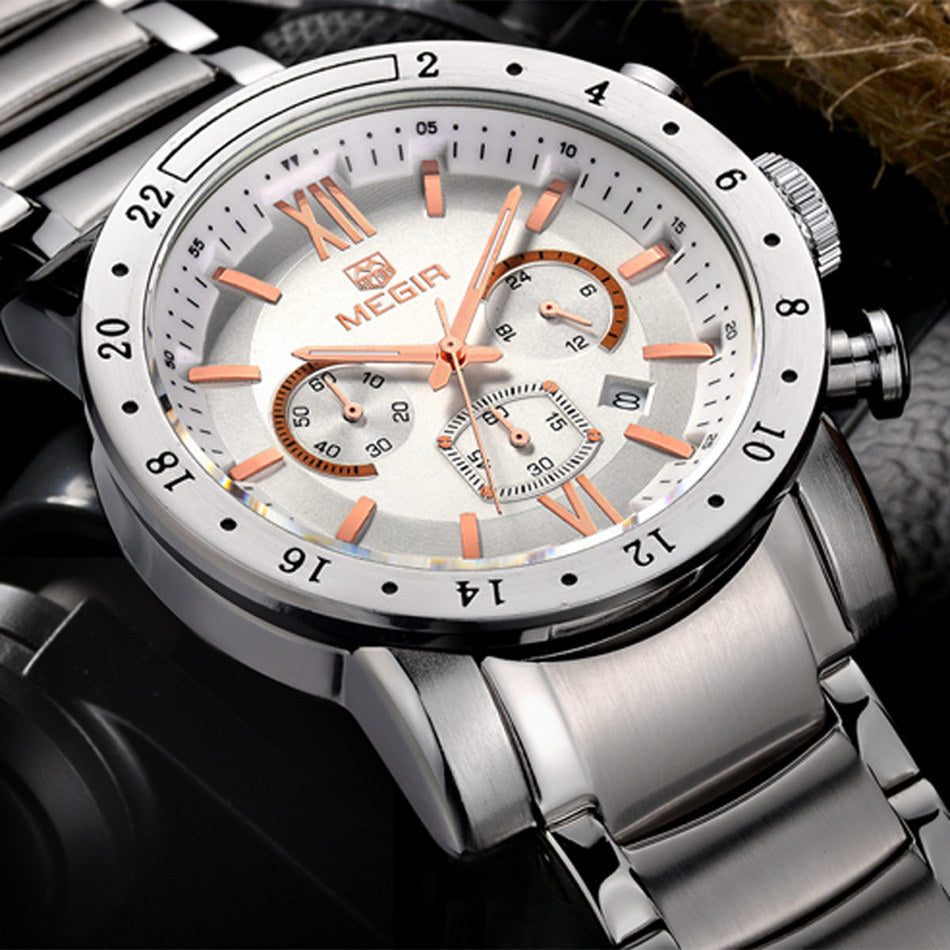 MEGIR Chronograph Stainless Steel Watch