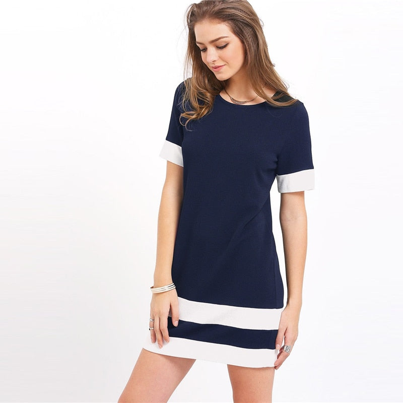 Color Block Stripe Short Sleeve Shift Dress