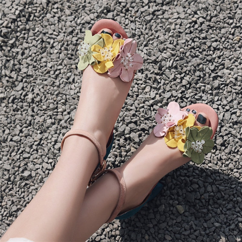 Bohemia Flowers Ankle Strap Sandals