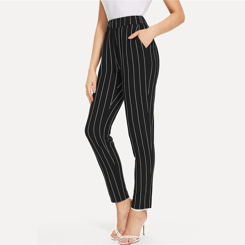 Elastic Waist Pinstripe Cigarette Pants