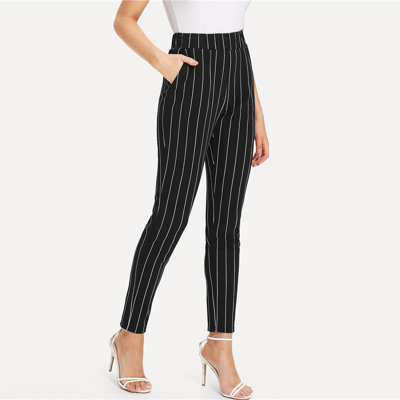 Elastic Waist Pinstripe Cigarette Pants