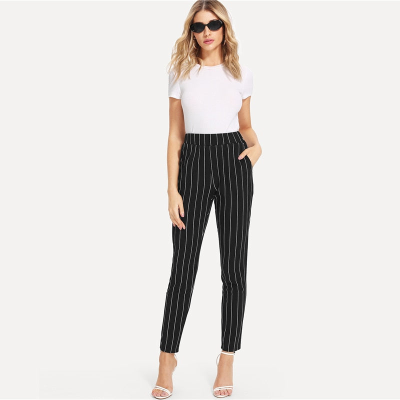 Elastic Waist Pinstripe Cigarette Pants