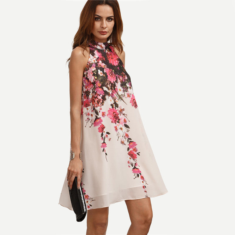 Floral Cut Out Sleeveless Shift Dress