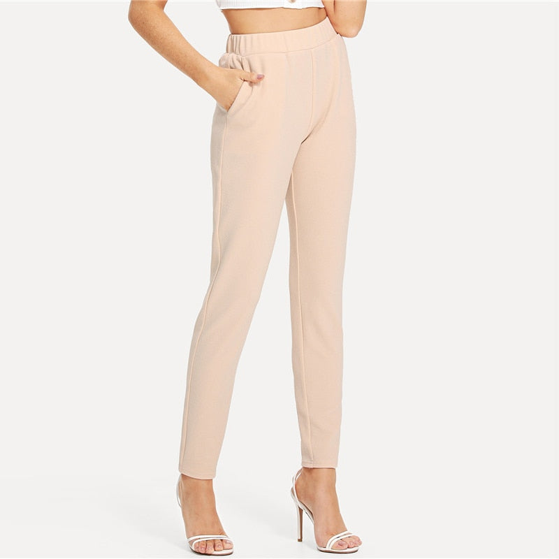 Mid Waist Stretch Carrot Textured Pants