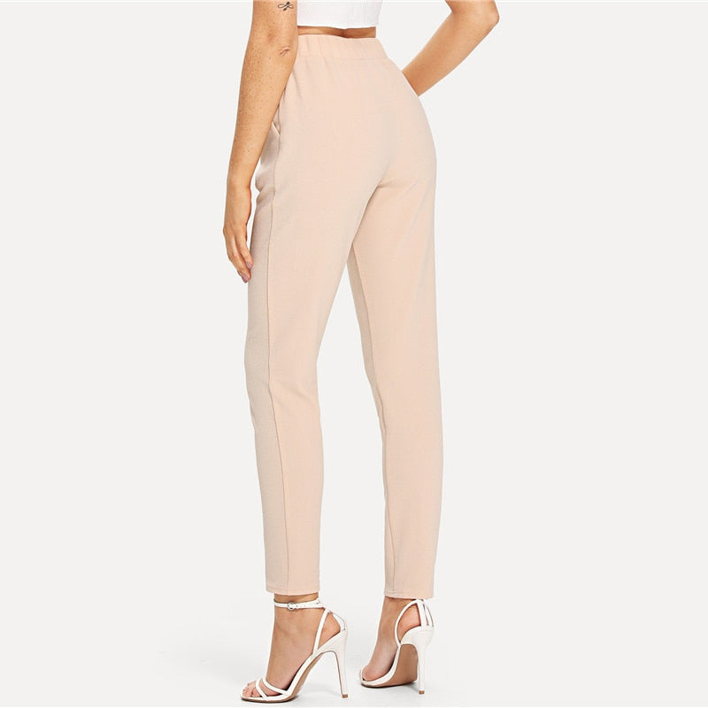 Mid Waist Stretch Carrot Textured Pants