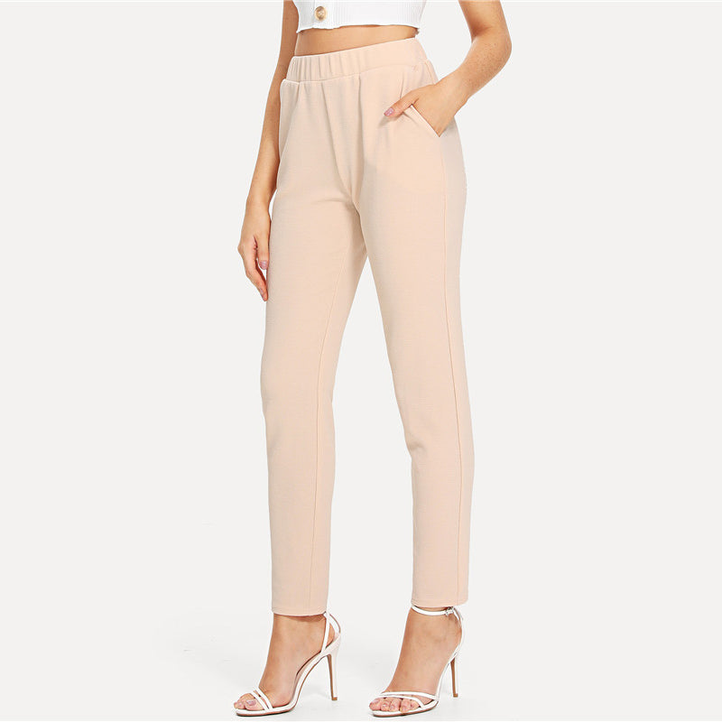 Mid Waist Stretch Carrot Textured Pants