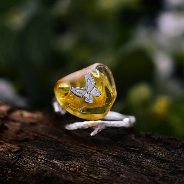 Amber Handmade Butterfly Ring