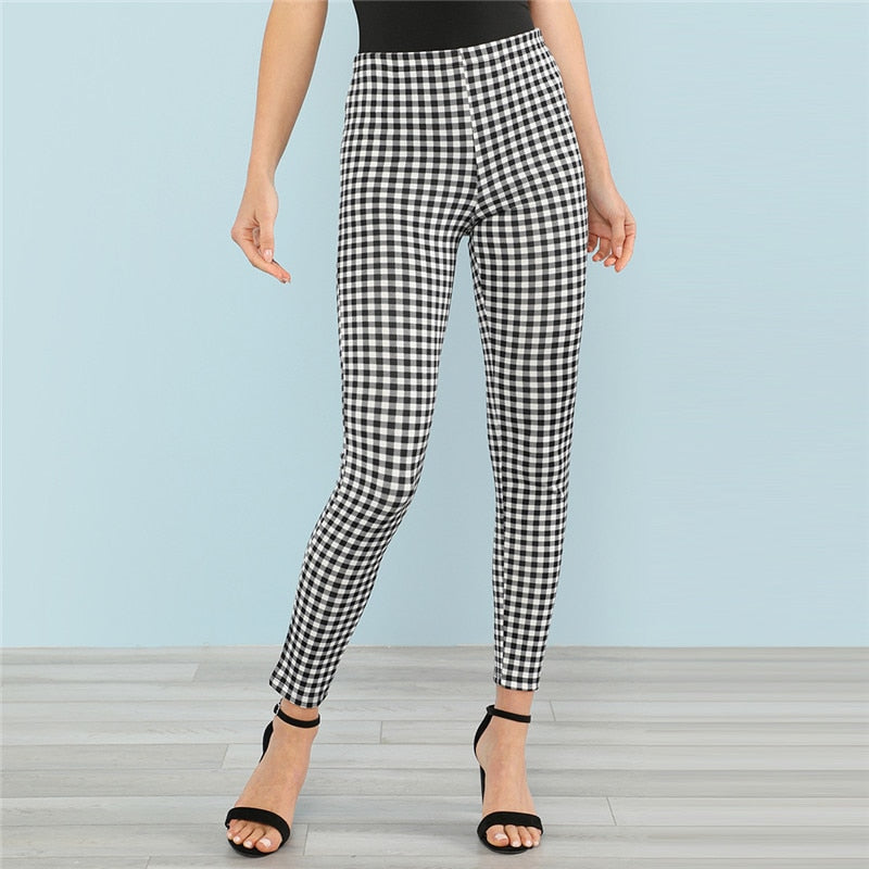 Black and White Gingham Casual Pants