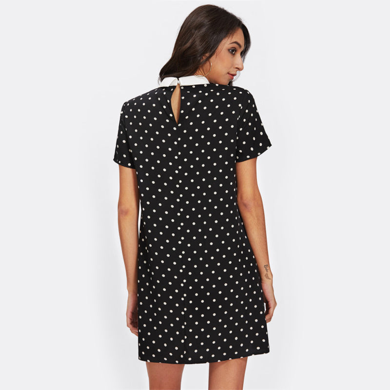 Contrast Collar Polka Dot Dress