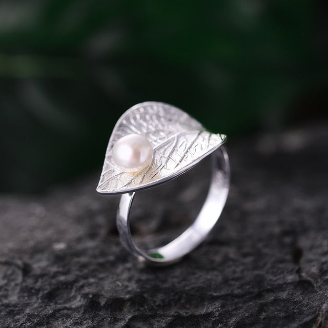 Handmade Pearl Leaf Ring