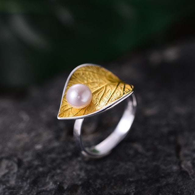 Handmade Pearl Leaf Ring