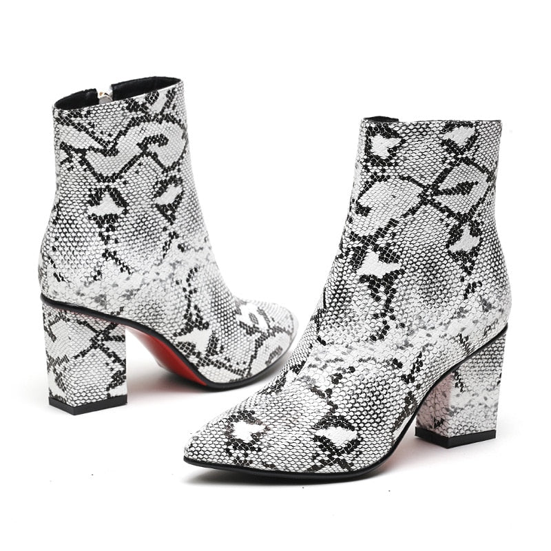 Snake Print Ankle Boots