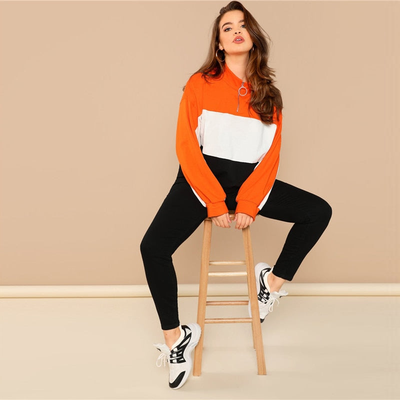 Plus Size Colorblock Zipper Sweatshirts