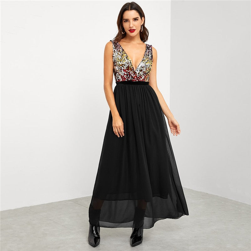 Contrast Sequin Bodice Dress