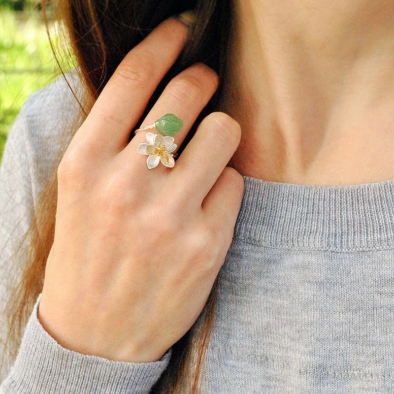 Natural Aventurine Flower Ring