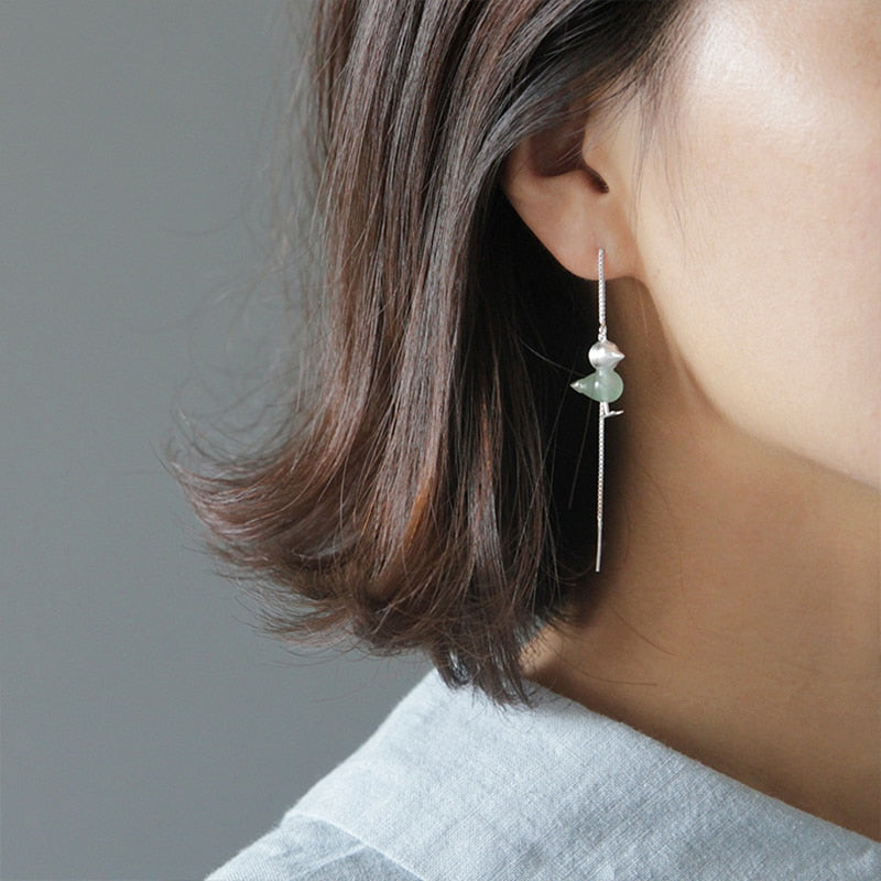 Gemstone Bird Earrings