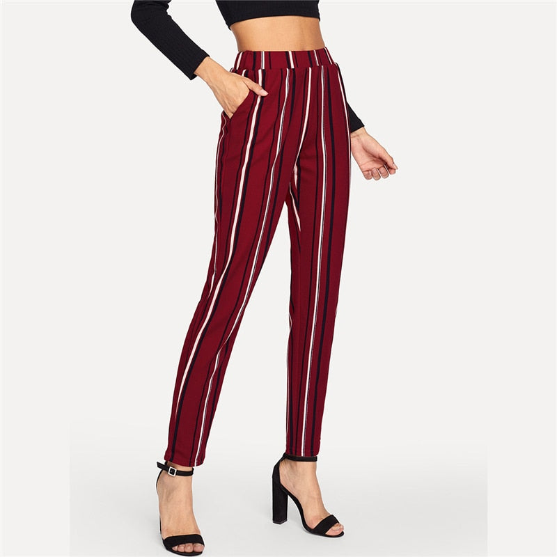 Elastic Waist Pinstripe Cigarette Pants