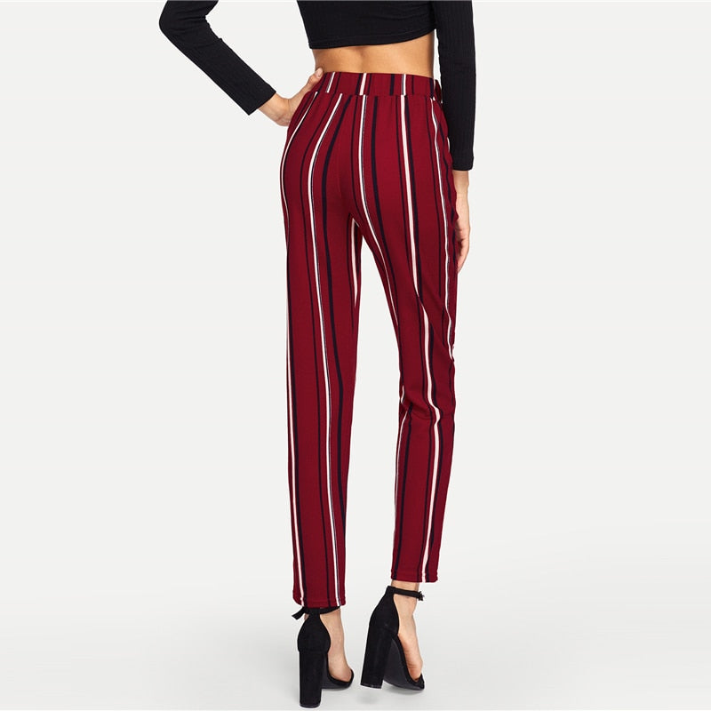 Elastic Waist Pinstripe Cigarette Pants