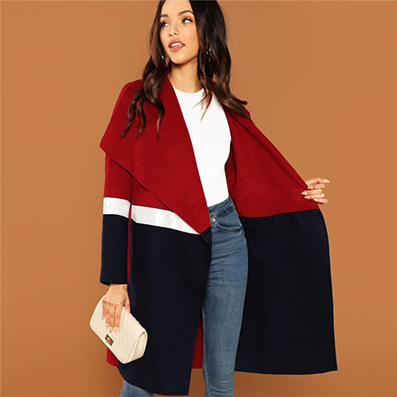 Waterfall Collar Color Block Coat