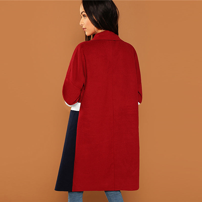 Waterfall Collar Color Block Coat