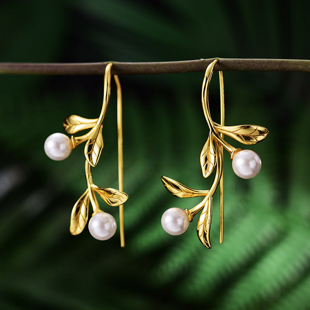 Waterdrops Olive Leaves Earrings